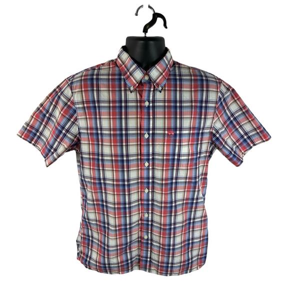 Brooks Brothers Plaid  Short Sleeve Button Up Chest Logo Size Medium Red White - Picture 1 of 9